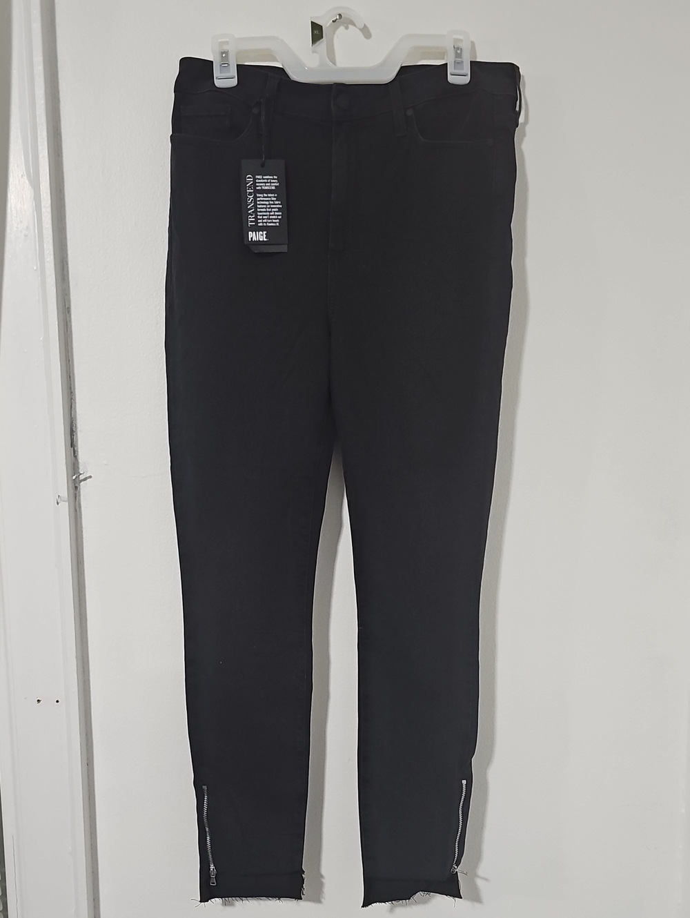PAIGE Margot Black Step Hem Ankle Zip Jeans - Black Fog - Frayed Raw Hem - Size